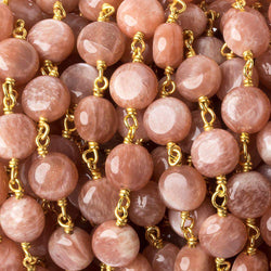 8mm Peach Moonstone puffy coin Vermeil Chain by the foot 23 beads (ONLINE ORDER ONLY)