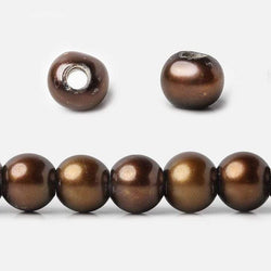 8mm Pecan Brown Large Hole Off Round Pearl 2.5mm drill hole, 15 inch, 64 pieces (ONLINE ORDER ONLY)