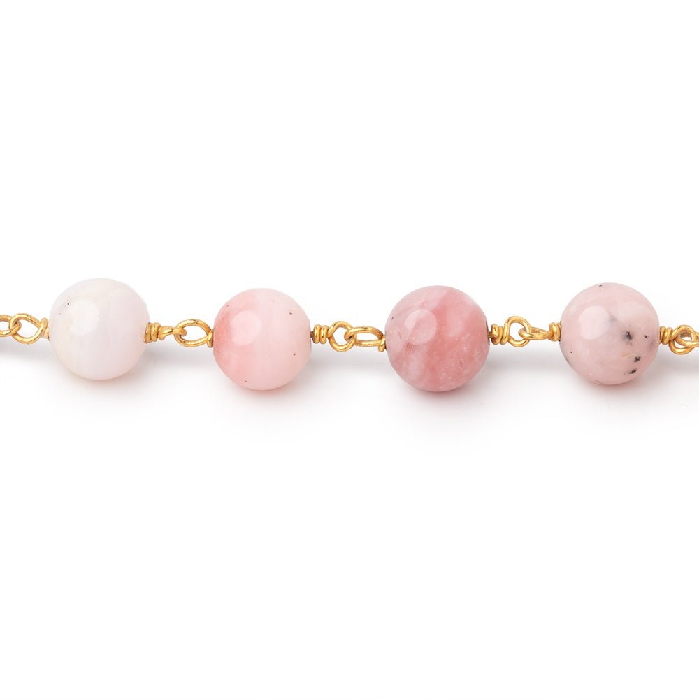 8mm Pink Peruvian Opal Plain Round Beads on Vermeil Chain (ONLINE ORDER ONLY)