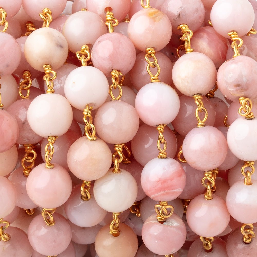 8mm Pink Peruvian Opal Plain Round Beads on Vermeil Chain (ONLINE ORDER ONLY)