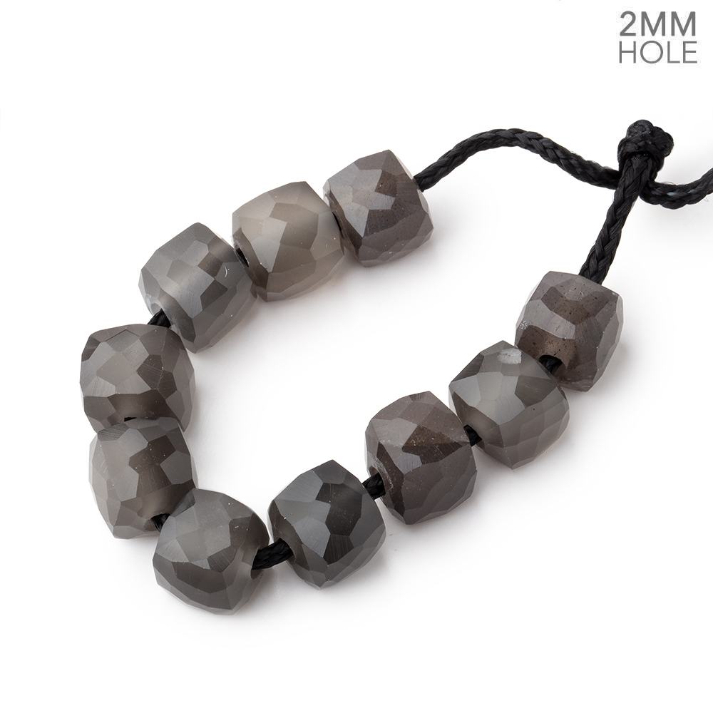 8mm Platinum Grey Moonstone 2mm Large Hole Faceted Cube Beads Set of 10 (ONLINE ORDER ONLY)