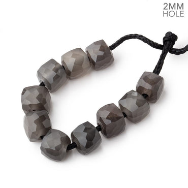 8mm Platinum Grey Moonstone 2mm Large Hole Faceted Cube Beads Set of 10 (ONLINE ORDER ONLY)