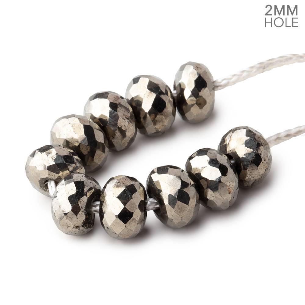 8mm Pyrite 2mm Large Hole Faceted Rondelle Set of 10 (ONLINE ORDER ONLY)
