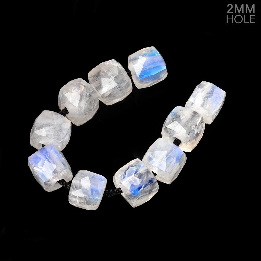 8mm Rainbow Moonstone 2mm Large Hole Faceted Cube Beads Set of 10 (ONLINE ORDER ONLY)