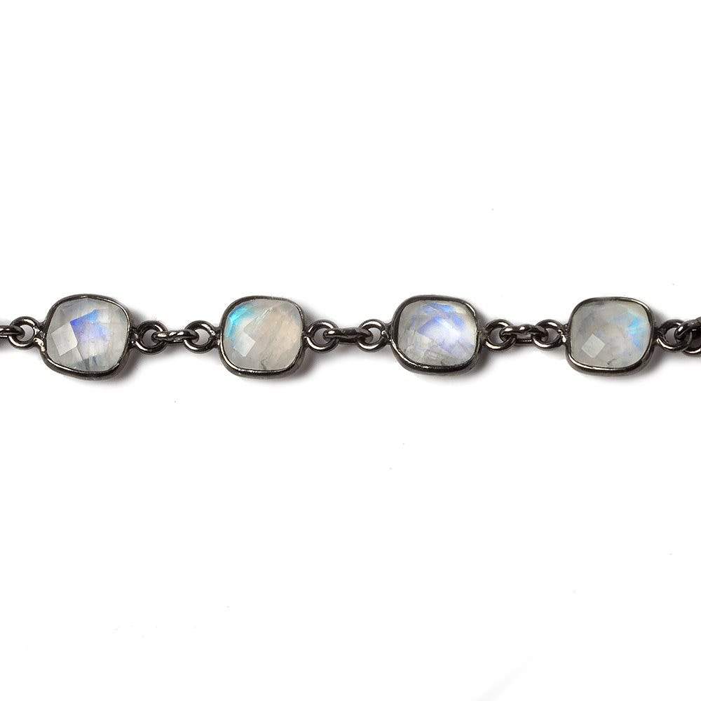 8mm Rainbow Moonstone Pillow Oxidized Silver .925 Bezeled Chain by the foot 20 pcs (ONLINE ORDER ONLY)
