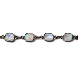 8mm Rainbow Moonstone Pillow Oxidized Silver .925 Bezeled Chain by the foot 20 pcs (ONLINE ORDER ONLY)