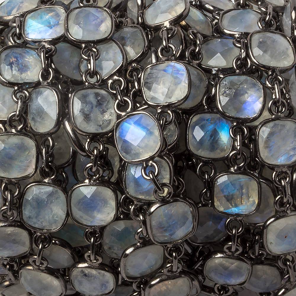 8mm Rainbow Moonstone Pillow Oxidized Silver .925 Bezeled Chain by the foot 20 pcs (ONLINE ORDER ONLY)
