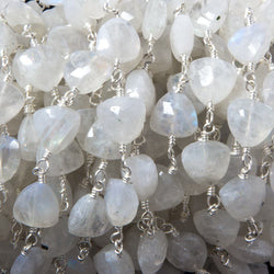 8mm Rainbow Moonstone triangle Silver plated Chain by the foot 22pcs (ONLINE ORDER ONLY)