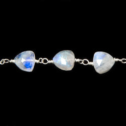 8mm Rainbow Moonstone triangle Silver plated Chain by the foot 22pcs (ONLINE ORDER ONLY)