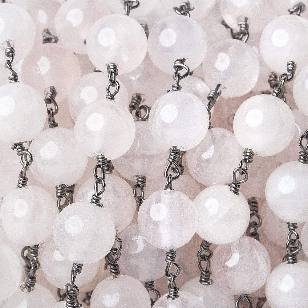 8mm Rose Quartz plain round Black Gold plated Chain by the foot 22 pieces (ONLINE ORDER ONLY)