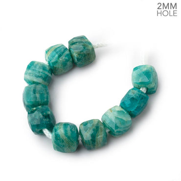 8mm Russian Amazonite 2mm Large Hole Faceted Cube Beads Set of 10 (ONLINE ORDER ONLY)