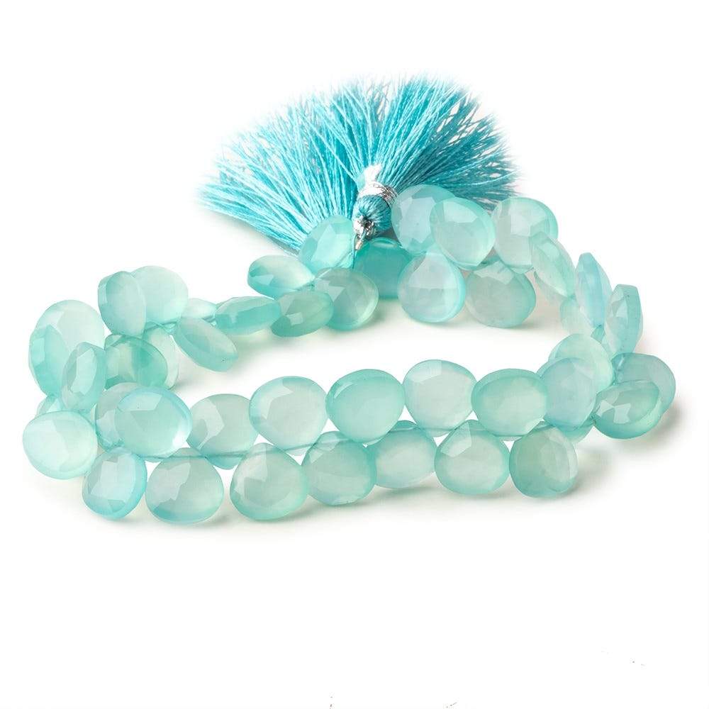 8mm Seafoam Blue Chalcedony faceted hearts 8 inch 49 beads (ONLINE ORDER ONLY)