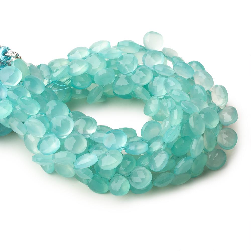 8mm Seafoam Blue Chalcedony faceted hearts 8 inch 49 beads (ONLINE ORDER ONLY)