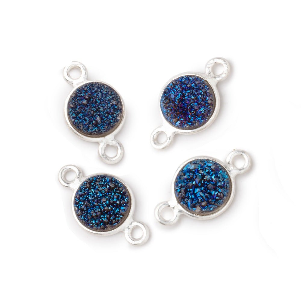 8mm Silver .925 Bezel Mystic Aegean Blue Drusy Coin Connector Set of 4 Pieces (ONLINE ORDER ONLY)