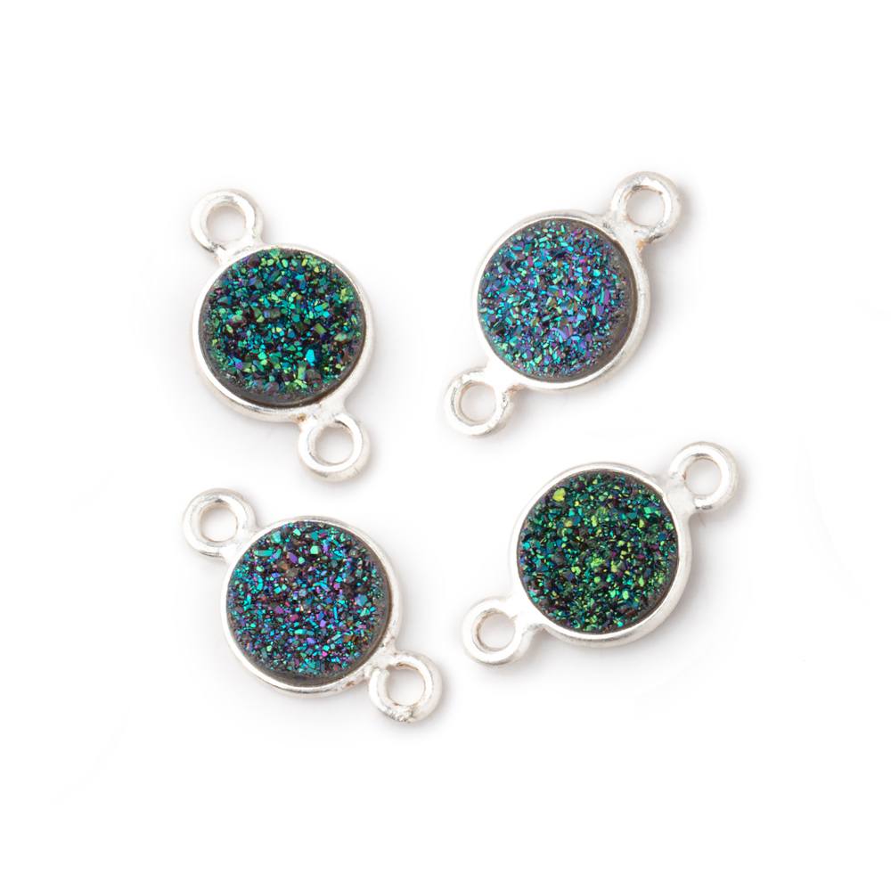 8mm Silver .925 Bezel Mystic Mermaid Green Drusy Coin Connector Set of 4 Pieces (ONLINE ORDER ONLY)