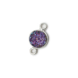 8mm Silver .925 Bezel Mystic Peacock Drusy Coin Connector Set of 4 Pieces (ONLINE ORDER ONLY)