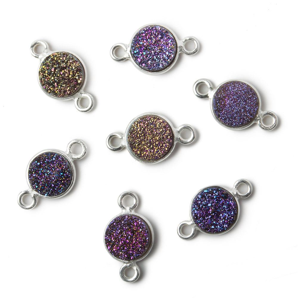 8mm Silver .925 Bezel Mystic Peacock Drusy Coin Connector Set of 4 Pieces (ONLINE ORDER ONLY)