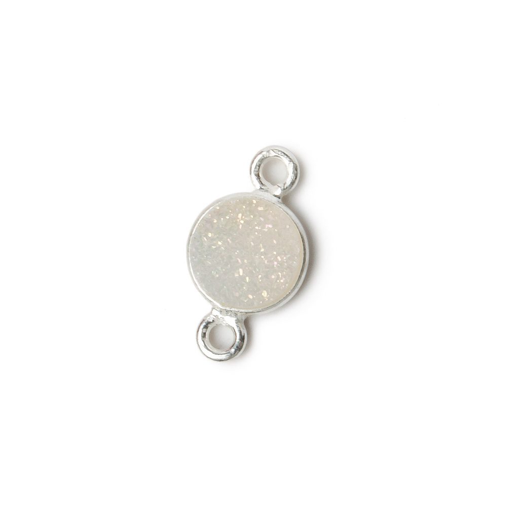 8mm Silver .925 Bezel Mystic Pearl White Drusy Coin Connector 1 piece (ONLINE ORDER ONLY)