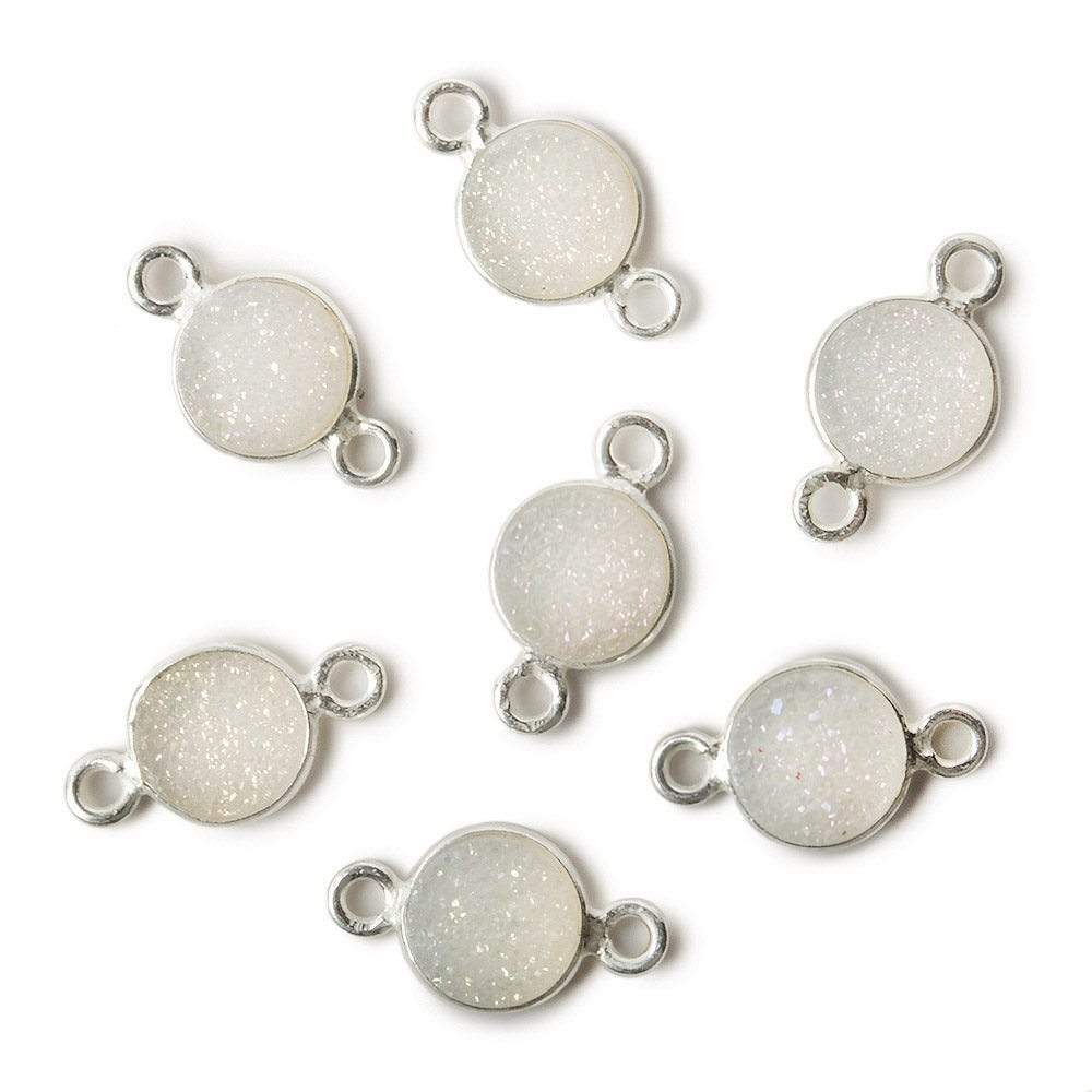 8mm Silver .925 Bezel Mystic Pearl White Drusy Coin Connector 1 piece (ONLINE ORDER ONLY)