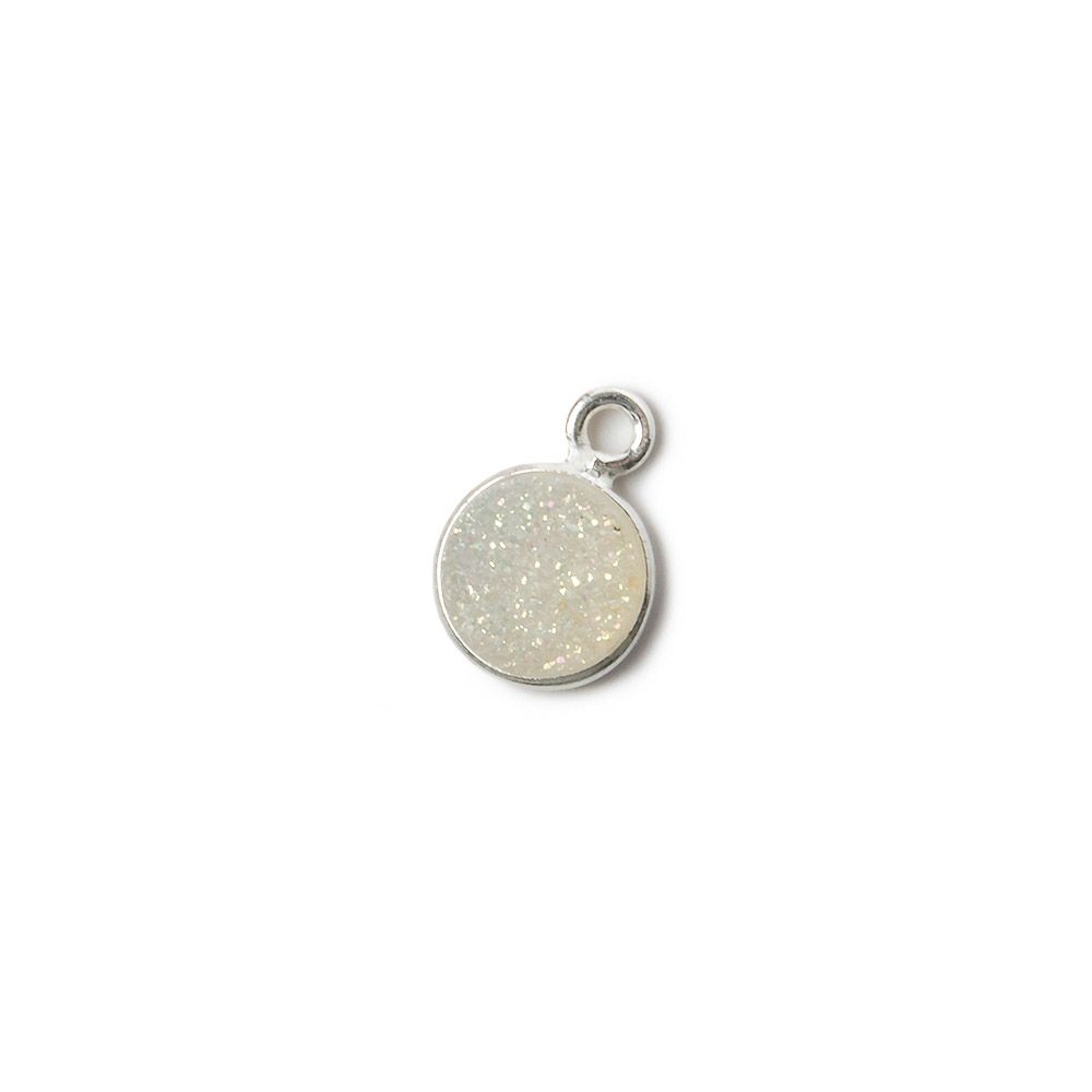 8mm Silver .925 Bezel Mystic Pearl White Drusy Coin Pendant 1 piece (ONLINE ORDER ONLY)