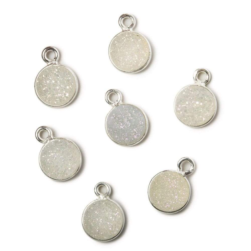 8mm Silver .925 Bezel Mystic Pearl White Drusy Coin Pendant 1 piece (ONLINE ORDER ONLY)
