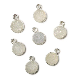 8mm Silver .925 Bezel Mystic Pearl White Drusy Coin Pendant 1 piece (ONLINE ORDER ONLY)