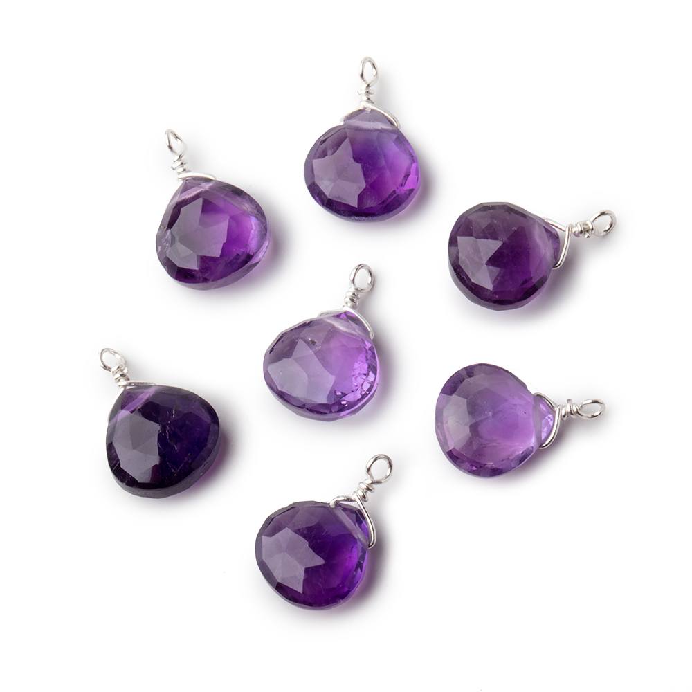 8mm Silver Wire Wrapped Amethyst Faceted Heart 1 Focal Pendant (ONLINE ORDER ONLY)