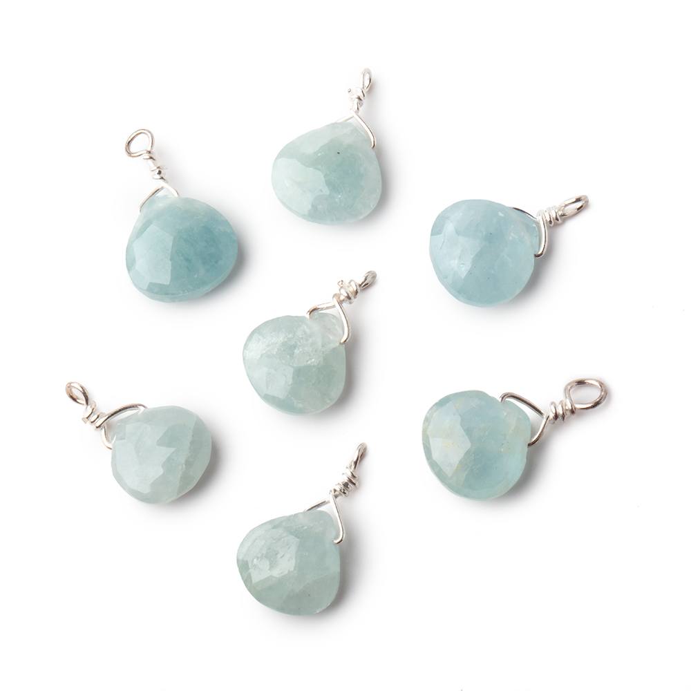 8mm Silver Wire Wrapped Aquamarine Faceted Heart 1 Focal Pendant (ONLINE ORDER ONLY)