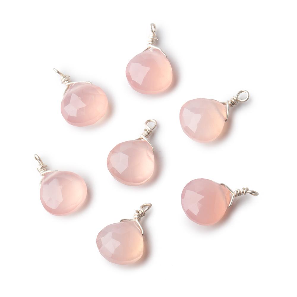 8mm Silver Wire Wrapped Blush Pink Chalcedony Faceted Heart 1 Focal Pendant (ONLINE ORDER ONLY)