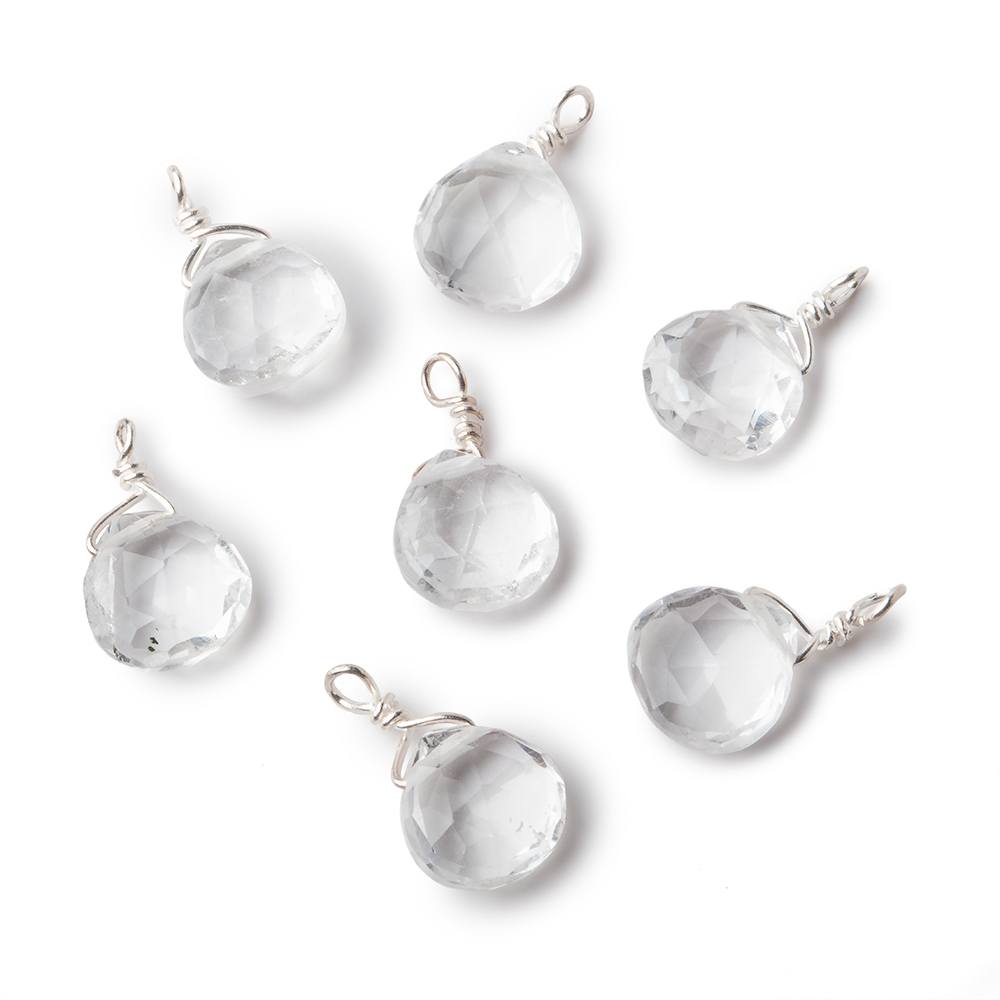 8mm Silver Wire Wrapped Crystal Quartz Faceted Heart 1 Focal Pendant (ONLINE ORDER ONLY)