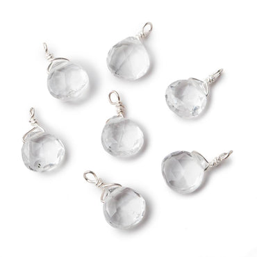 8mm Silver Wire Wrapped Crystal Quartz Faceted Heart 1 Focal Pendant (ONLINE ORDER ONLY)