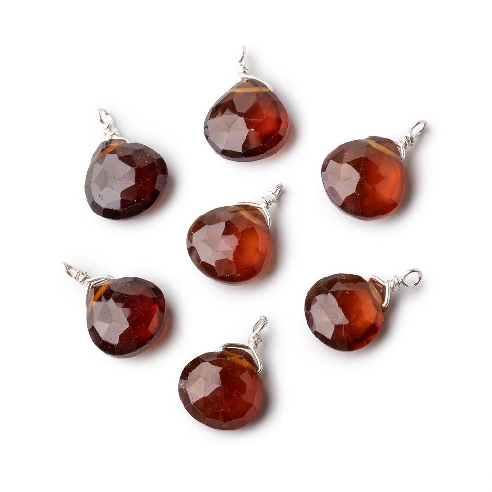 8mm Silver Wire Wrapped Hessonite Garnet Faceted Heart 1 Focal Pendant (ONLINE ORDER ONLY)