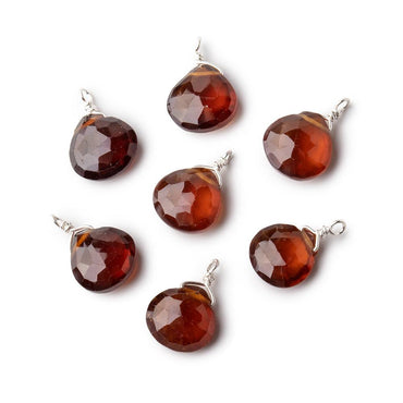 8mm Silver Wire Wrapped Hessonite Garnet Faceted Heart 1 Focal Pendant (ONLINE ORDER ONLY)