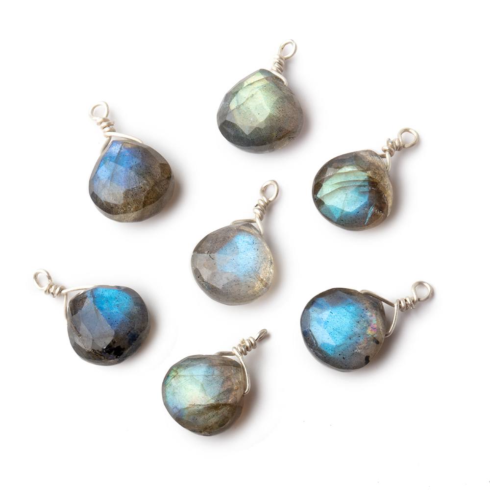 8mm Silver Wire Wrapped Labradorite Faceted Heart 1 Focal Pendant (ONLINE ORDER ONLY)