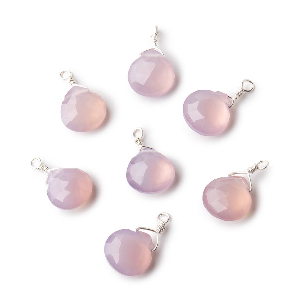 8mm Silver Wire Wrapped Lilac Pink Chalcedony Faceted Heart 1 Focal Pendant (ONLINE ORDER ONLY)