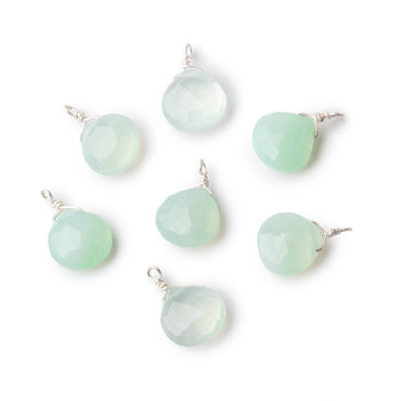 8mm Silver Wire Wrapped Lime Chalcedony Faceted Heart 1 Focal Pendant (ONLINE ORDER ONLY)
