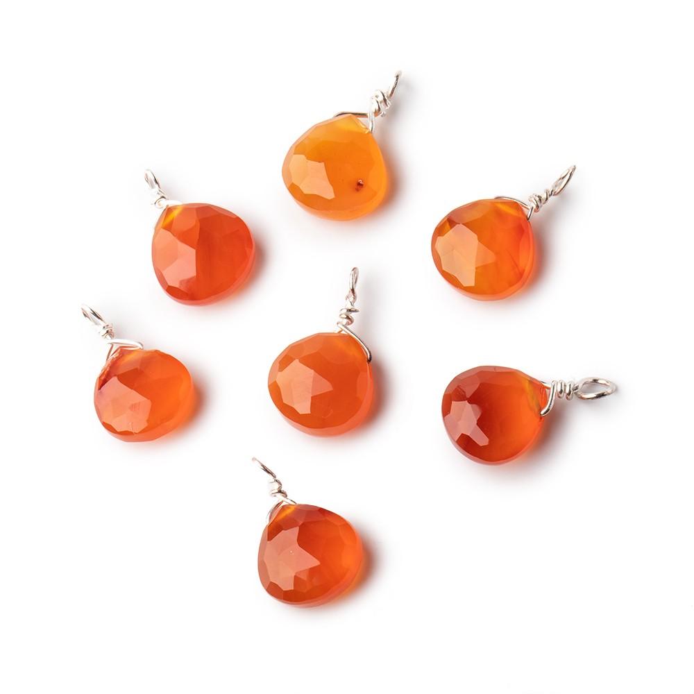 8mm Silver Wire Wrapped Orange Chalcedony Faceted Heart 1 Focal Pendant (ONLINE ORDER ONLY)