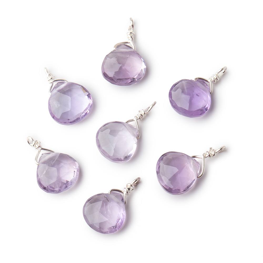 8mm Silver Wire Wrapped Pink Amethyst Faceted Heart 1 Focal Pendant (ONLINE ORDER ONLY)