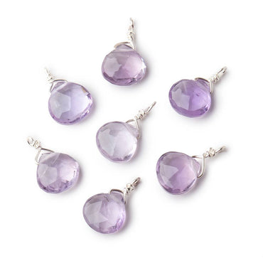 8mm Silver Wire Wrapped Pink Amethyst Faceted Heart 1 Focal Pendant (ONLINE ORDER ONLY)