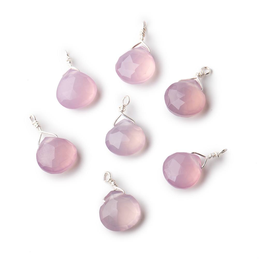 8mm Silver Wire Wrapped Rose Pink Chalcedony Faceted Heart 1 Focal Pendant (ONLINE ORDER ONLY)