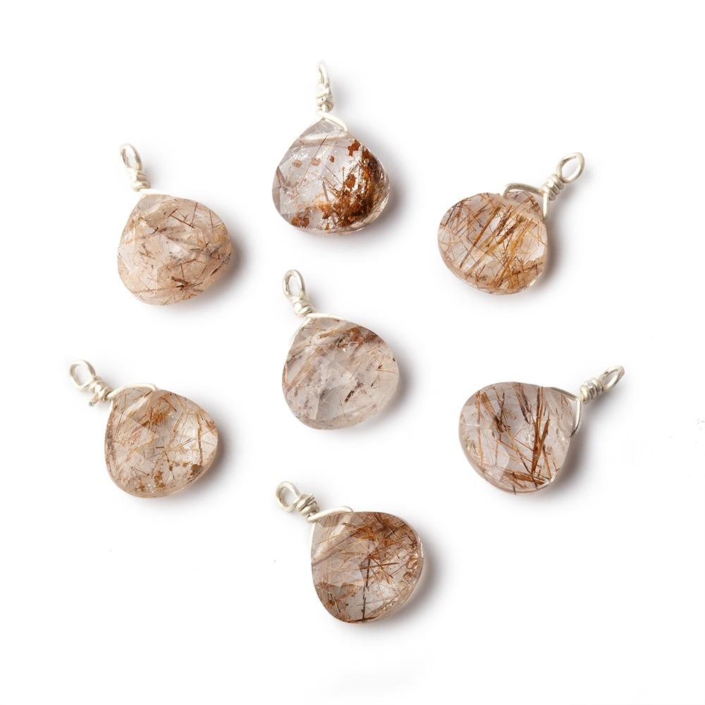 8mm Silver Wire Wrapped Rutilated Quartz Faceted Heart 1 Focal Pendant (ONLINE ORDER ONLY)