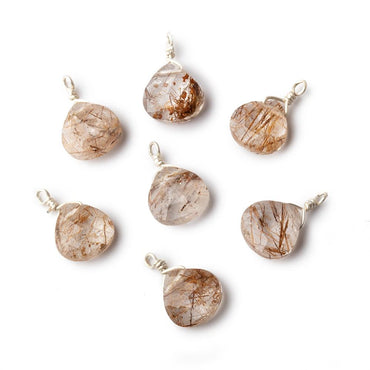 8mm Silver Wire Wrapped Rutilated Quartz Faceted Heart 1 Focal Pendant (ONLINE ORDER ONLY)