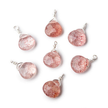 8mm Silver Wire Wrapped Strawberry Quartz Faceted Heart 1 Focal Pendant (ONLINE ORDER ONLY)