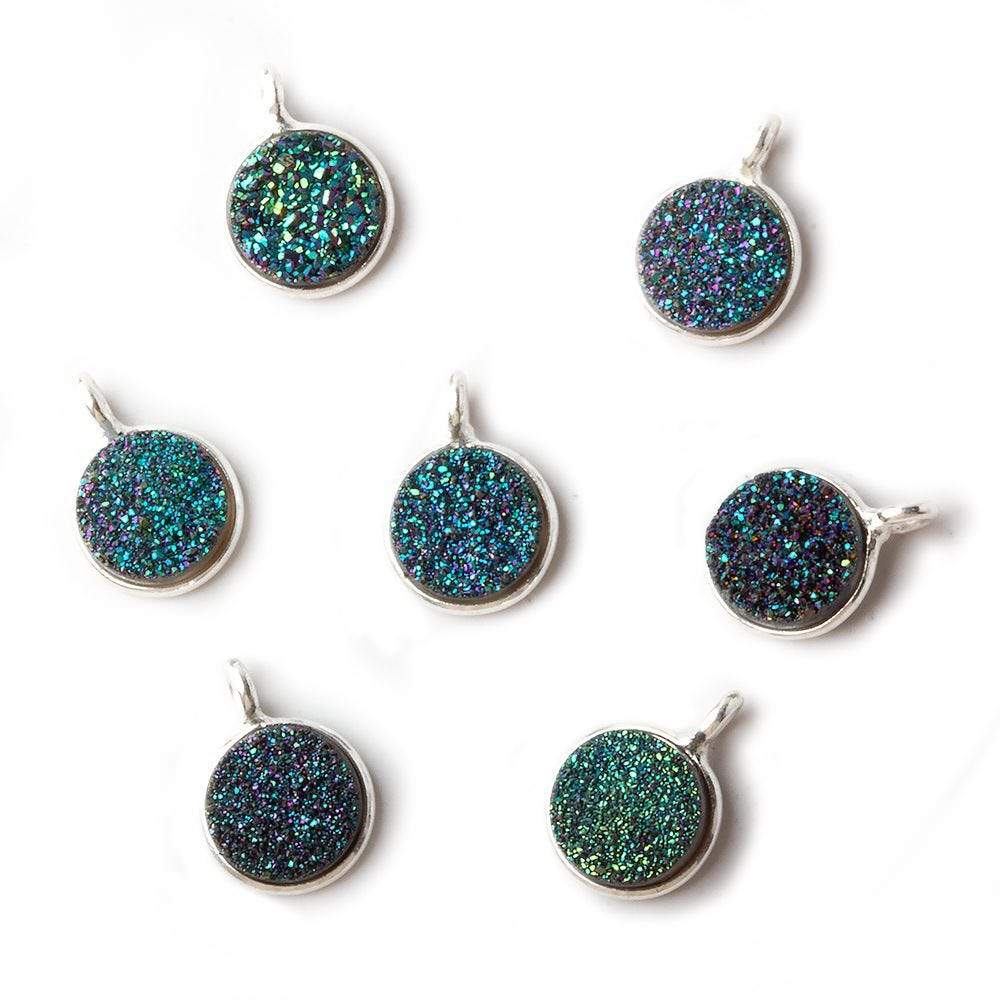 8mm Sterling Silver Bezel Mermaid Green Drusy Coin Pendant Set of 4 Pieces (ONLINE ORDER ONLY)