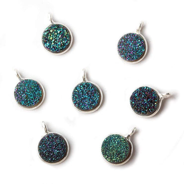 8mm Sterling Silver Bezel Mermaid Green Drusy Coin Pendant Set of 4 Pieces (ONLINE ORDER ONLY)