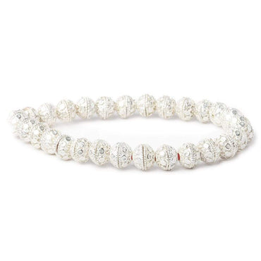 8mm Sterling Silver plated Copper Bead Cap Dots 8 inch 56 beads (ONLINE ORDER ONLY)