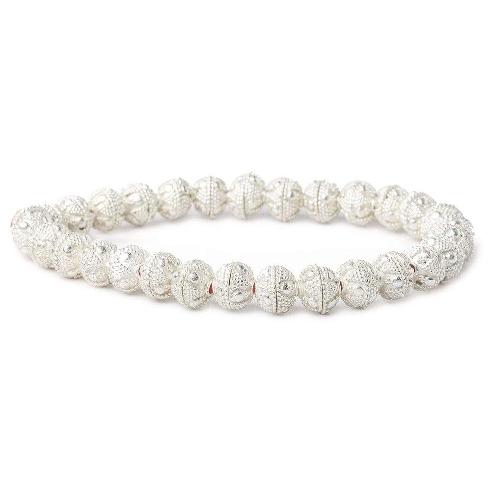 8mm Silver Plated Bead Cap Miligrain Triangle and Dot 8 inch 58 beads (ONLINE ORDER ONLY)