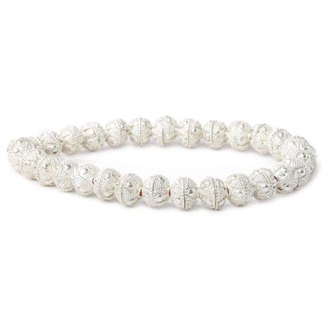 8mm Silver Plated Bead Cap Miligrain Triangle and Dot 8 inch 58 beads (ONLINE ORDER ONLY)