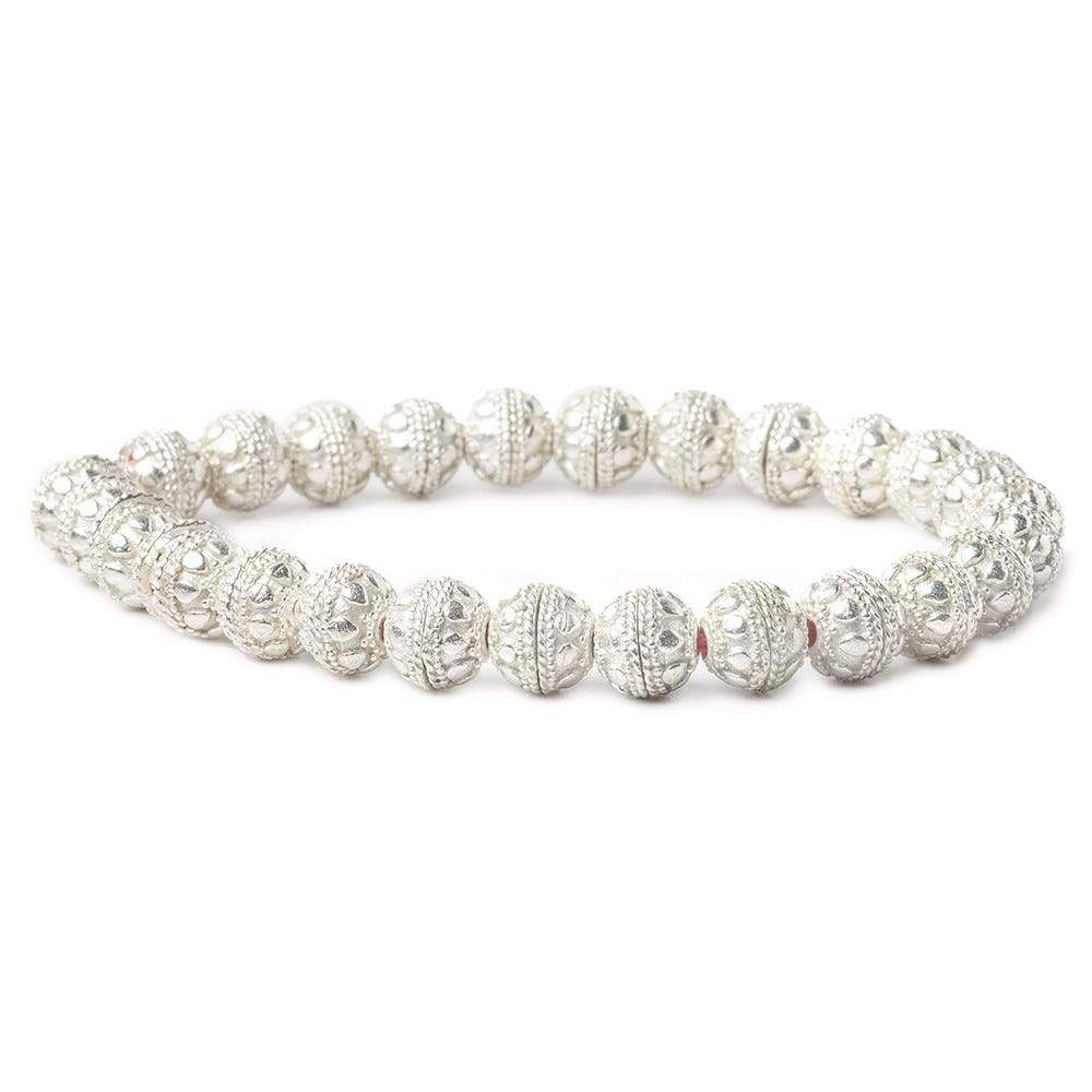 8mm Sterling Silver Plated Copper Bead Cap Round Petite Miligrain Edge & Plain Circle 8 inch 54 beads (ONLINE ORDER ONLY)