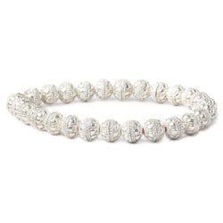 8mm Sterling Silver Plated Copper Bead Cap Round Petite Miligrain Edge & Plain Circle 8 inch 54 beads (ONLINE ORDER ONLY)